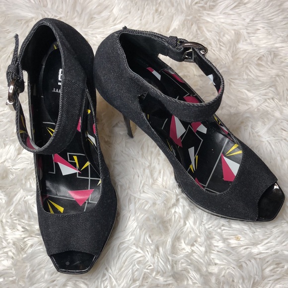 Bakers Denny Dark Denim Fabric  Platform Stilettos Ankle Strap Peep Toe Pump  7 - Picture 14 of 14